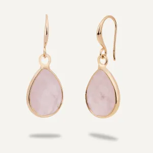 Rose Quartz Hook Earrings In Gold-Tone