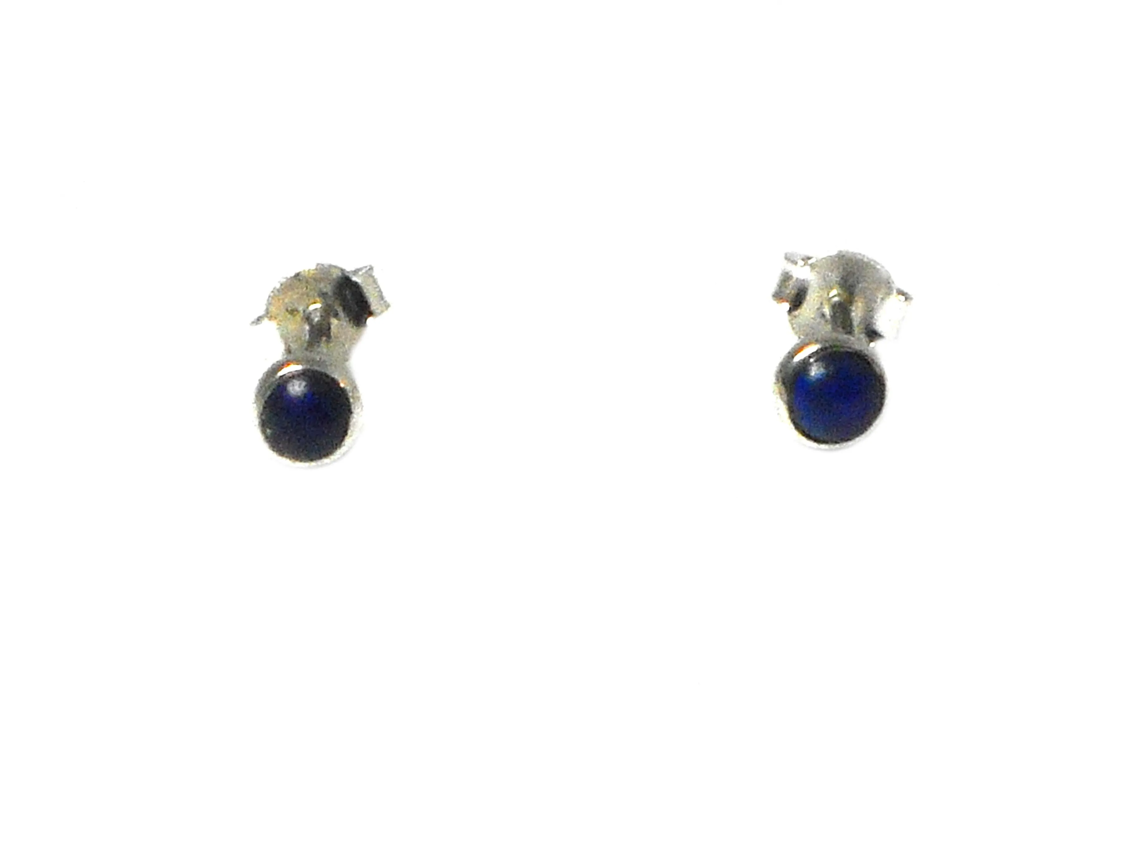 Round Blue LAPIS LAZULI Sterling Silver Stud Earrings 925 - 4 mm