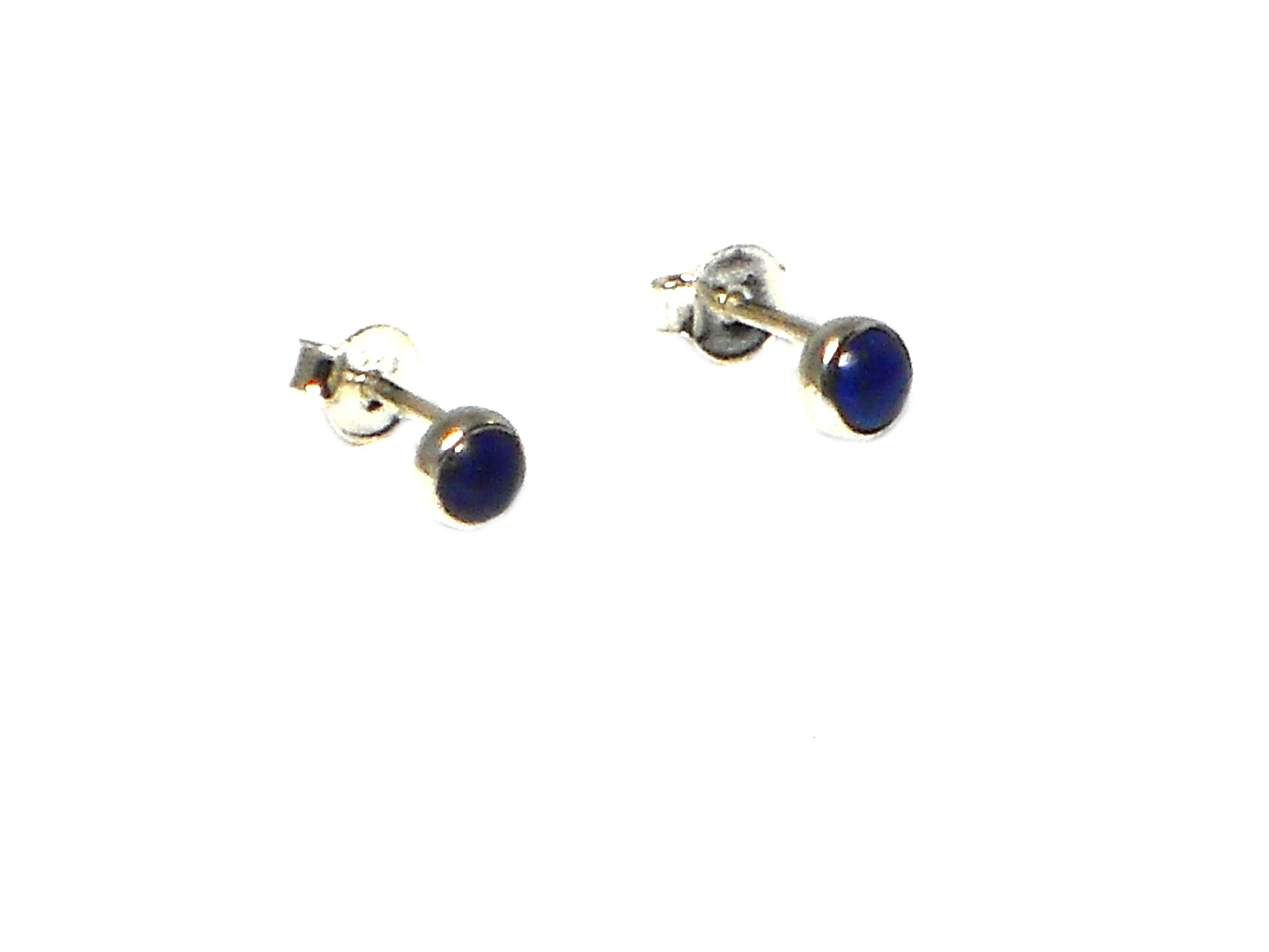 Round Blue LAPIS LAZULI Sterling Silver Stud Earrings 925 - 4 mm