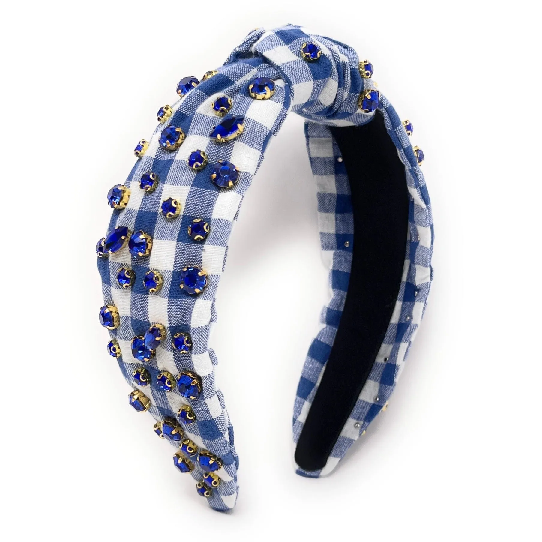 Royal Blue Gingham Jeweled Knot Headband