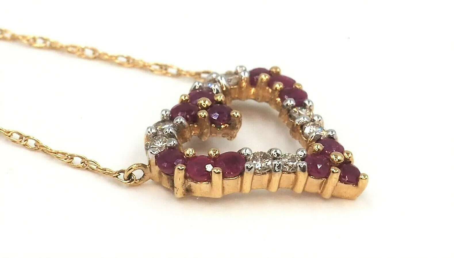 Ruby & Diamond 14ct Yellow Gold Heart Necklace