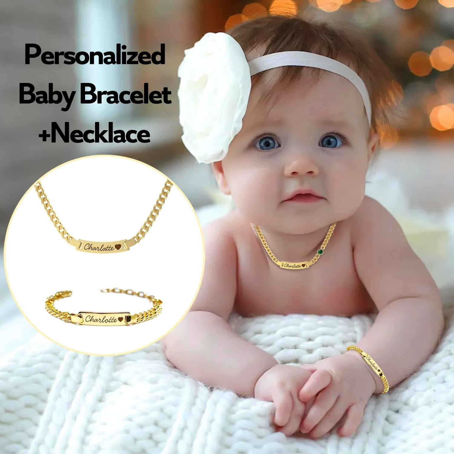 S925 Personalized Baby Name and Birthstone Bracelet Set