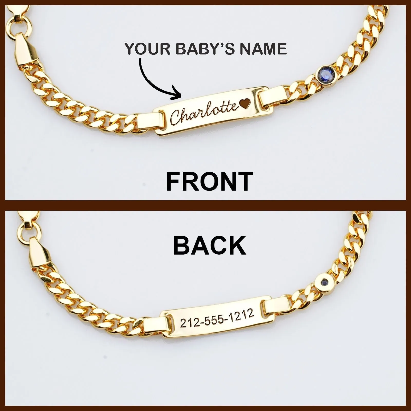 S925 Personalized Baby Name and Birthstone Bracelet Set