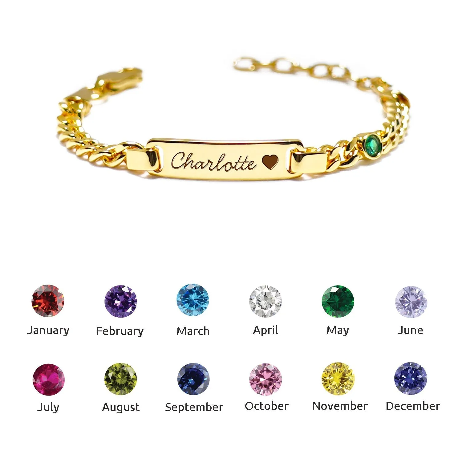 S925 Personalized Baby Name and Birthstone Bracelet Set