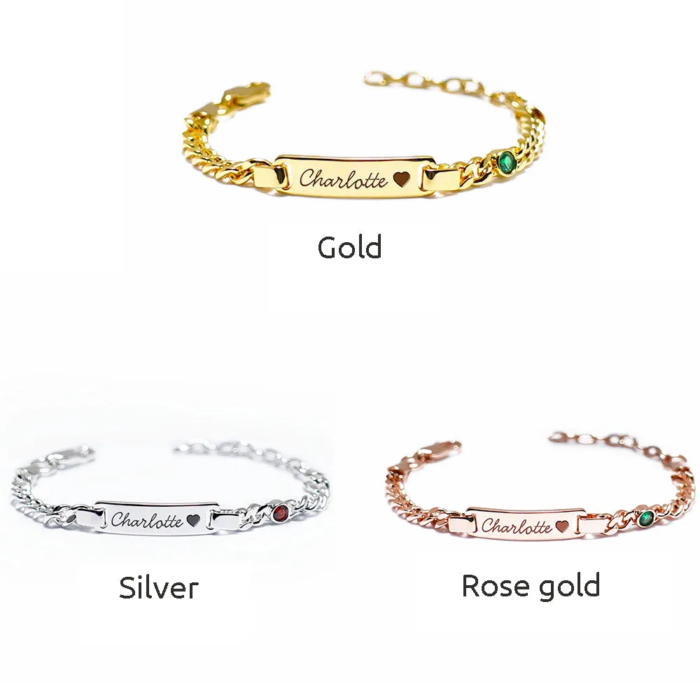 S925 Personalized Baby Name and Birthstone Bracelet Set