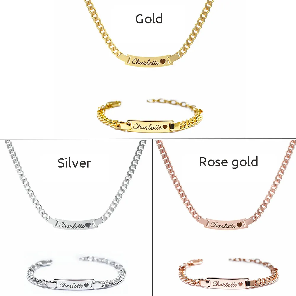 S925 Personalized Baby Name and Birthstone Bracelet Set