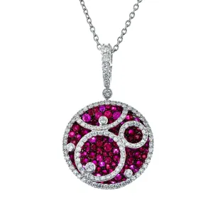 Salavetti Ruby and Diamond Medallion Pendant Necklace
