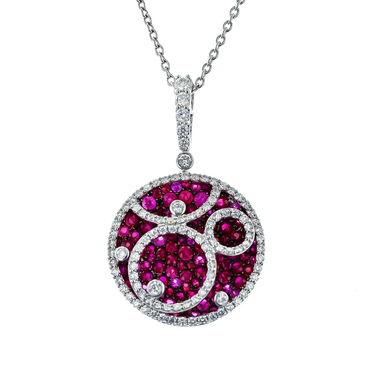 Salavetti Ruby and Diamond Medallion Pendant Necklace