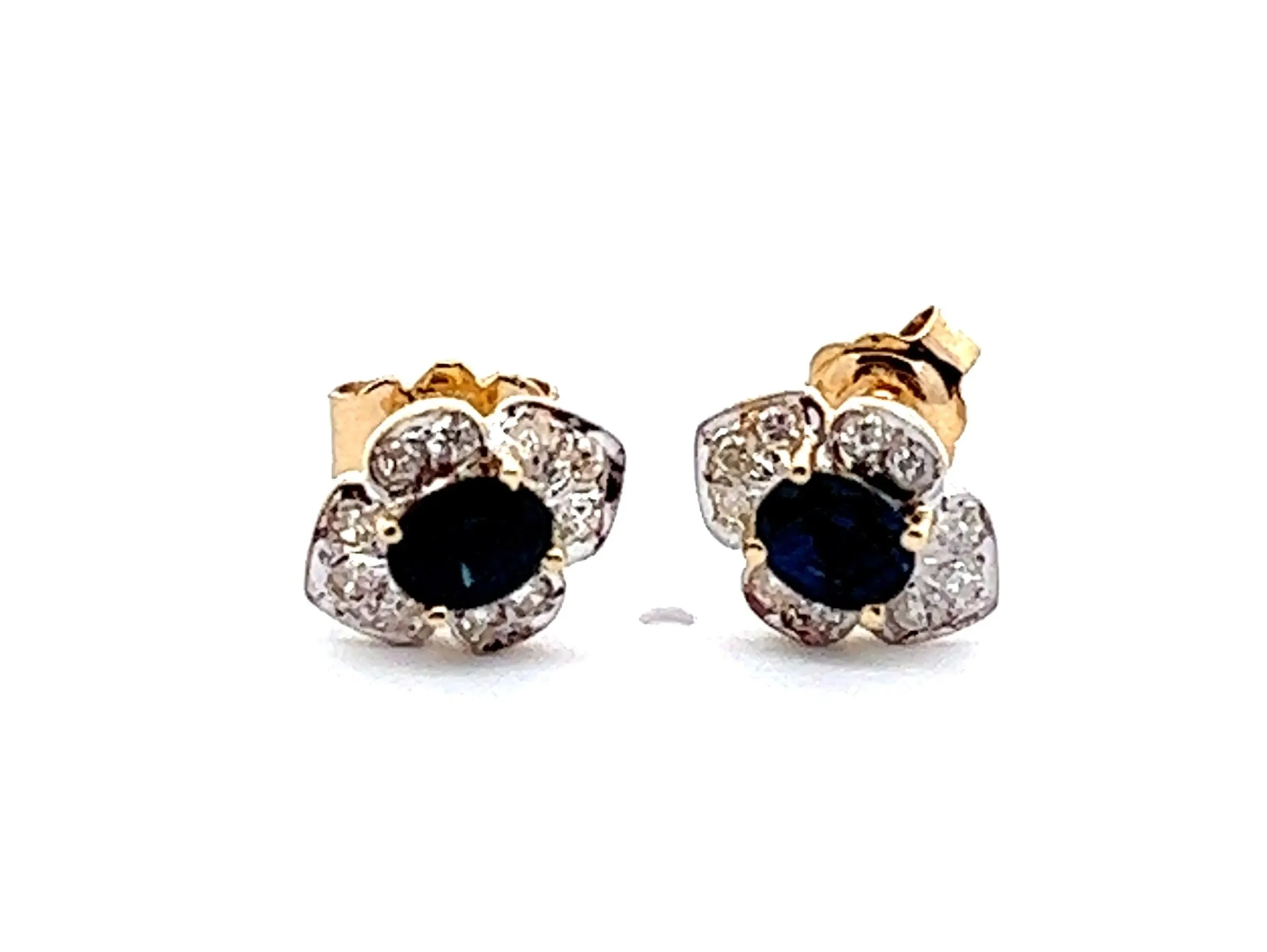 Sapphire & Diamond Stud Yellow Gold Earrings