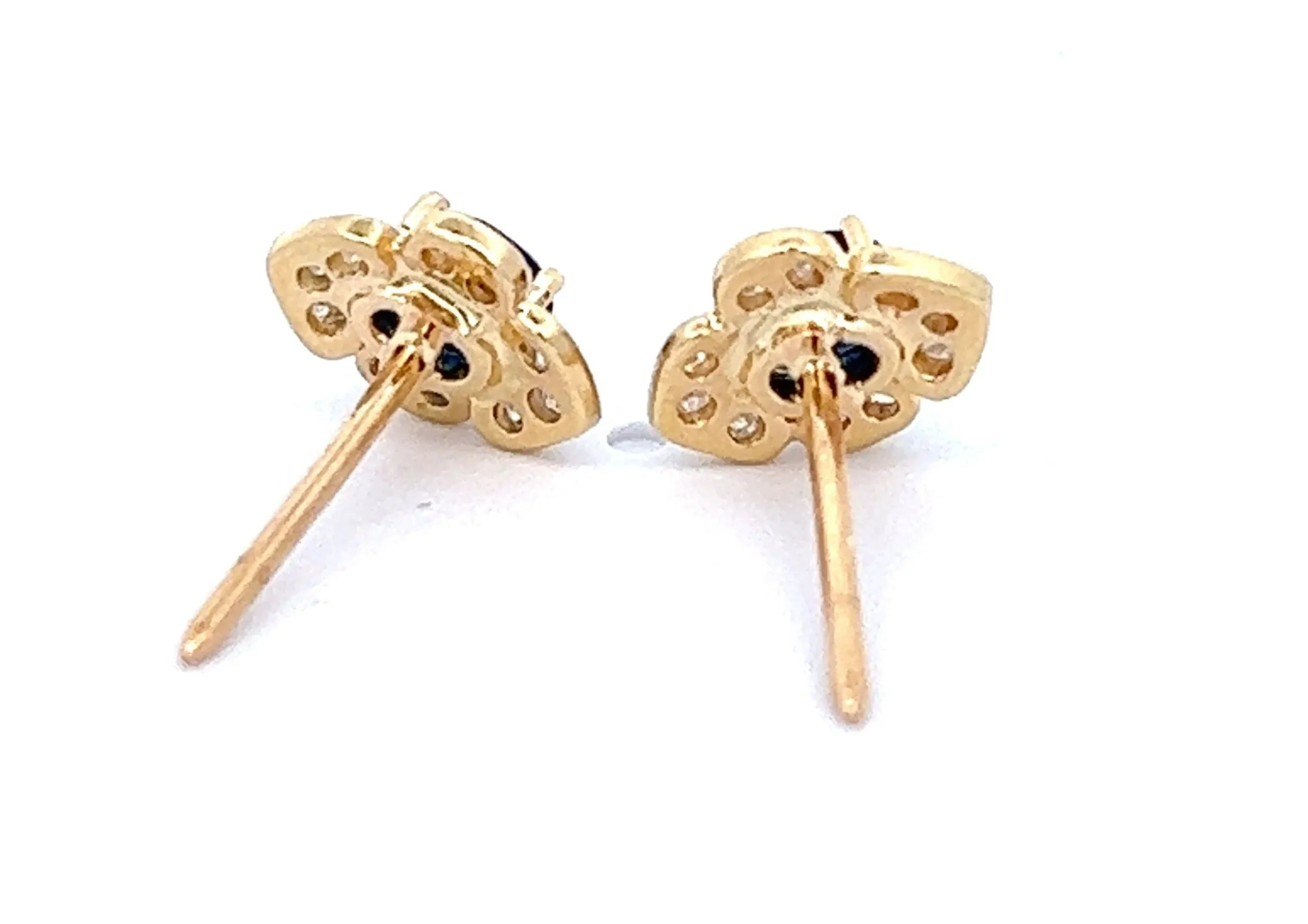 Sapphire & Diamond Stud Yellow Gold Earrings
