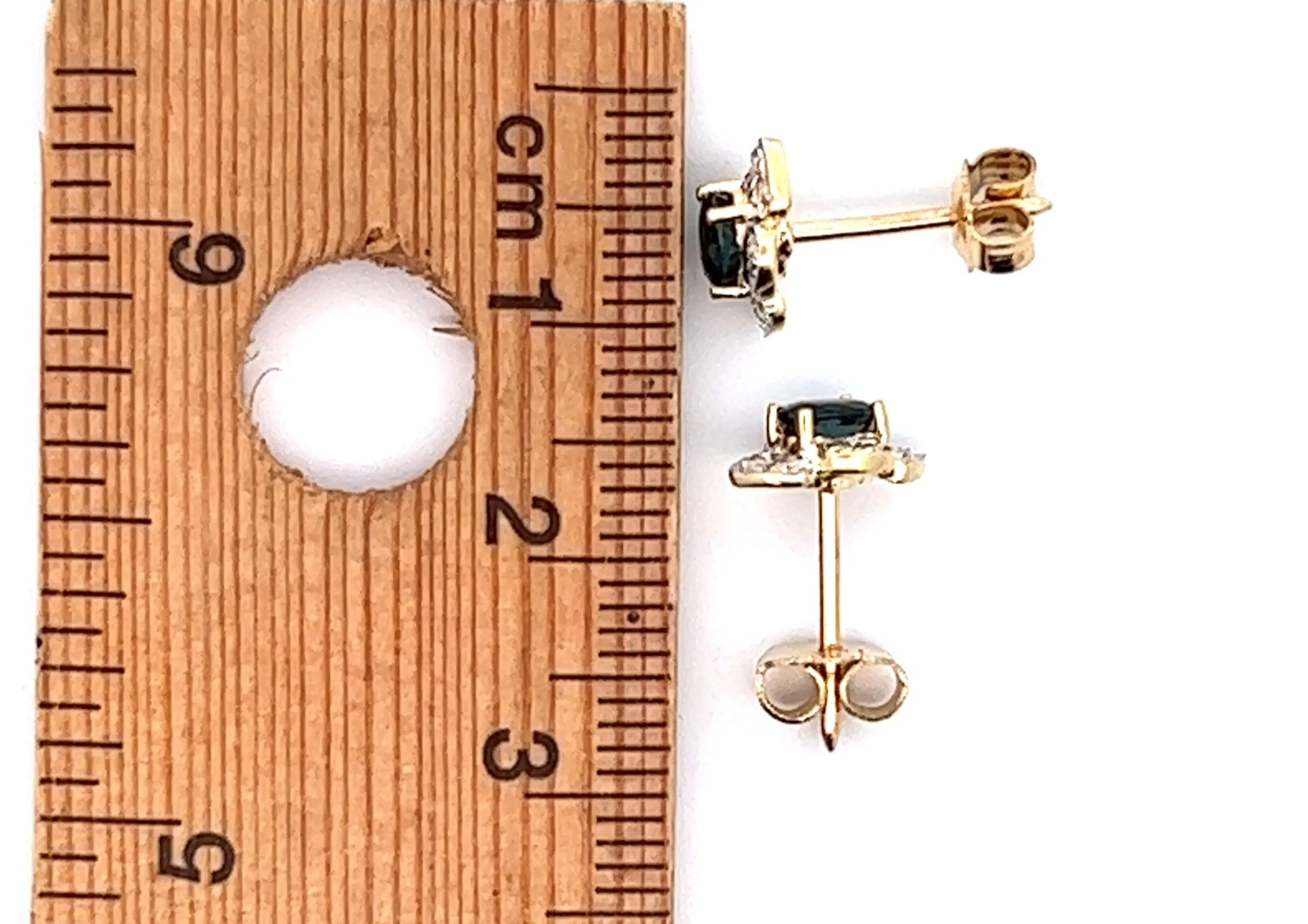 Sapphire & Diamond Stud Yellow Gold Earrings