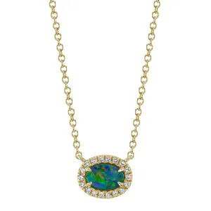 Shy Creation Diamond Opal Pendant Necklace