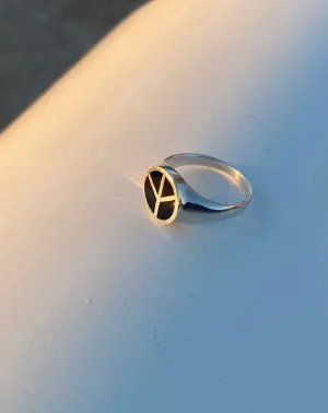 Silver & Onyx Peace Sign Ring