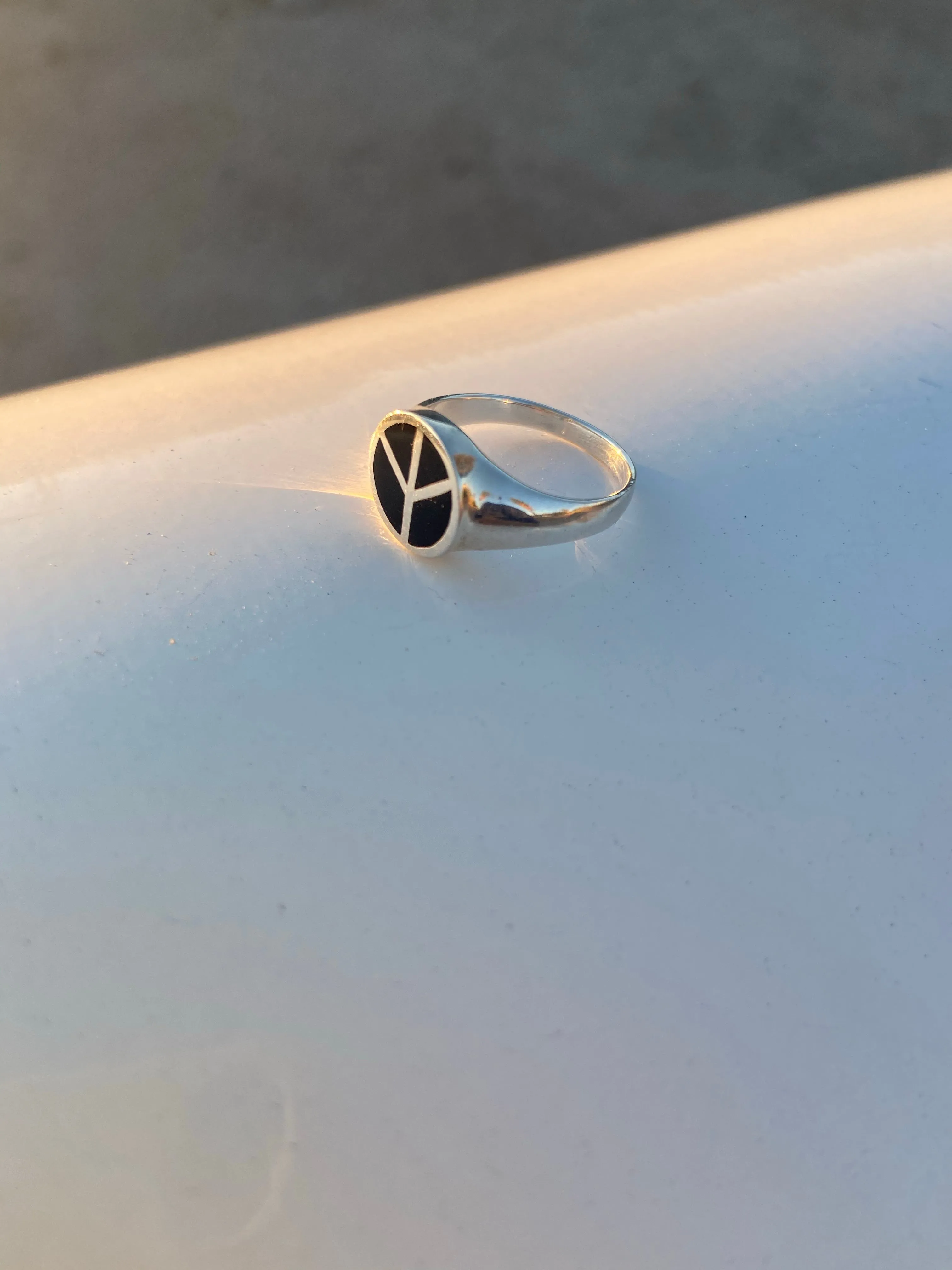 Silver & Onyx Peace Sign Ring