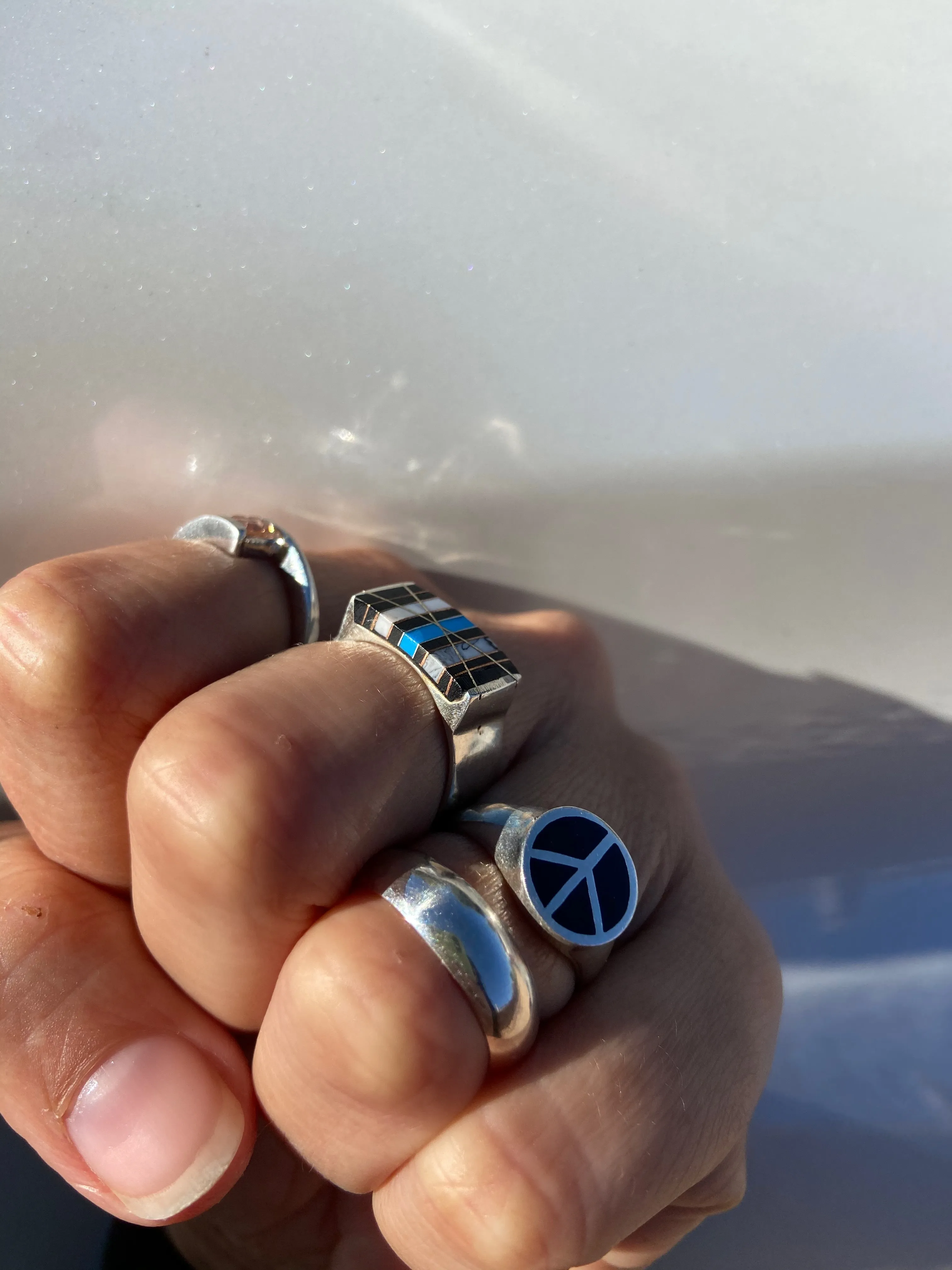 Silver & Onyx Peace Sign Ring
