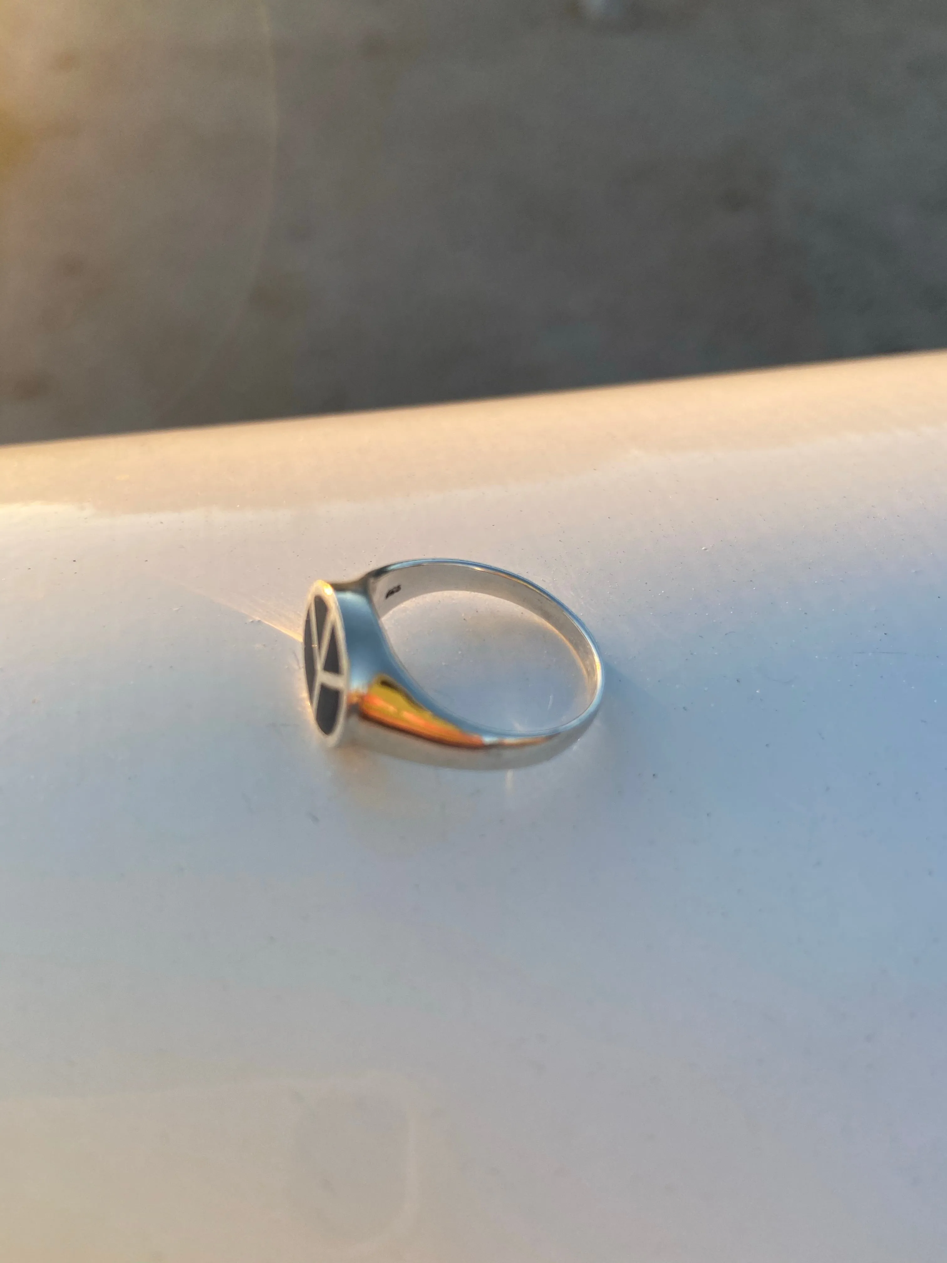 Silver & Onyx Peace Sign Ring