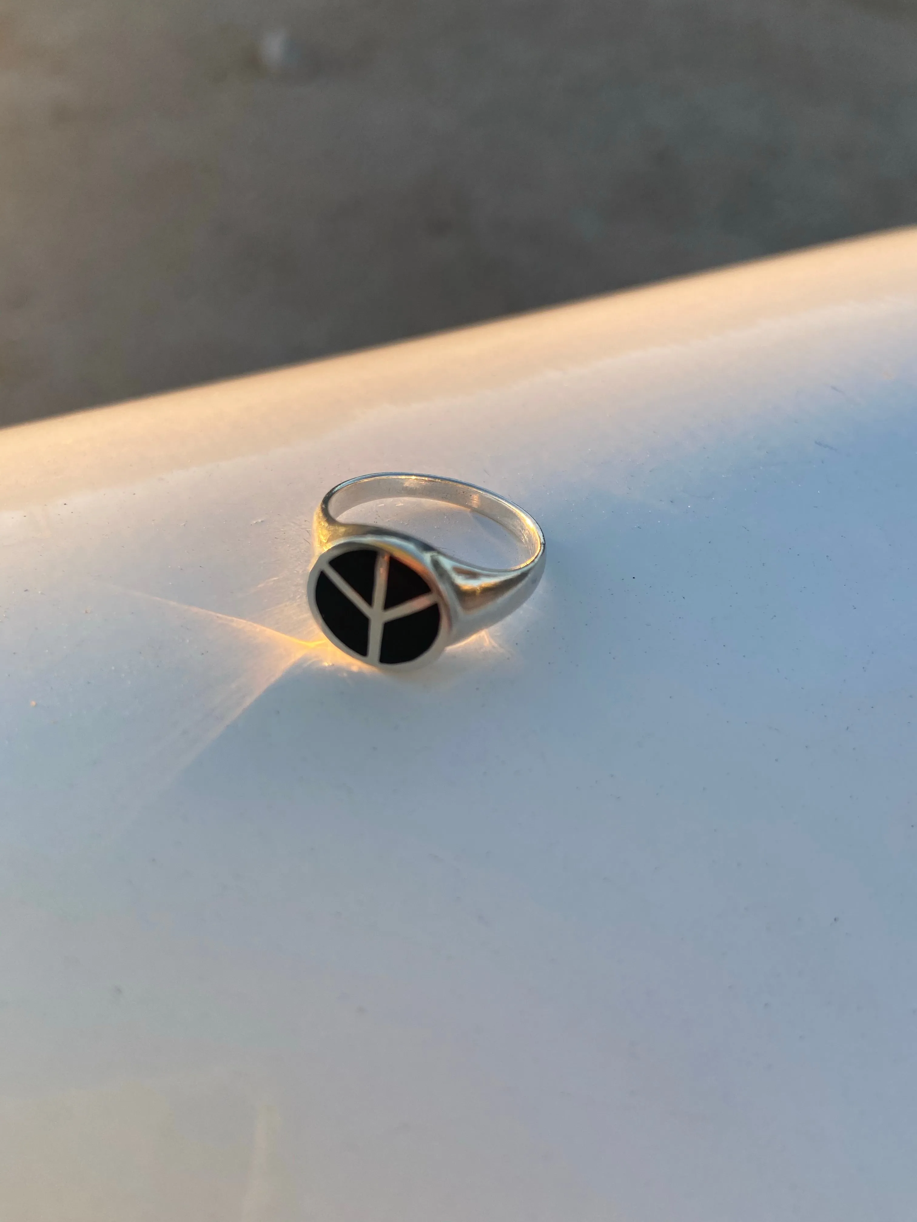 Silver & Onyx Peace Sign Ring