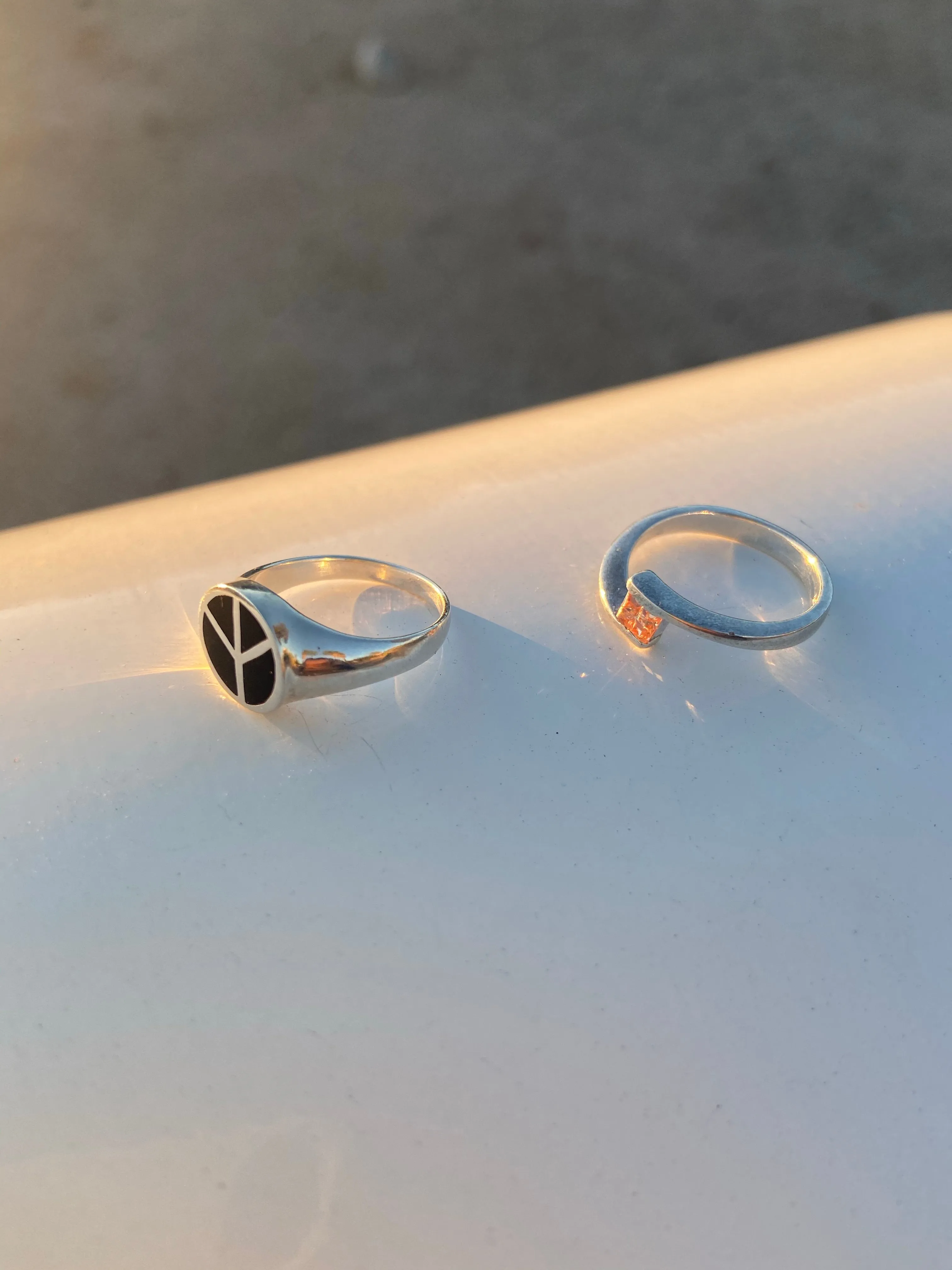Silver & Onyx Peace Sign Ring