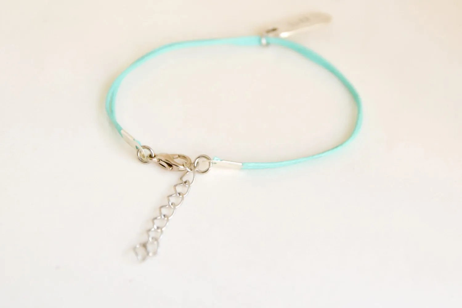 Silver BFF charm bracelet, turquoise cord, teal friendship bracelet