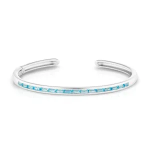 Slim Hinged Oval Cuff Bracelet with Blue Topaz Baguettes