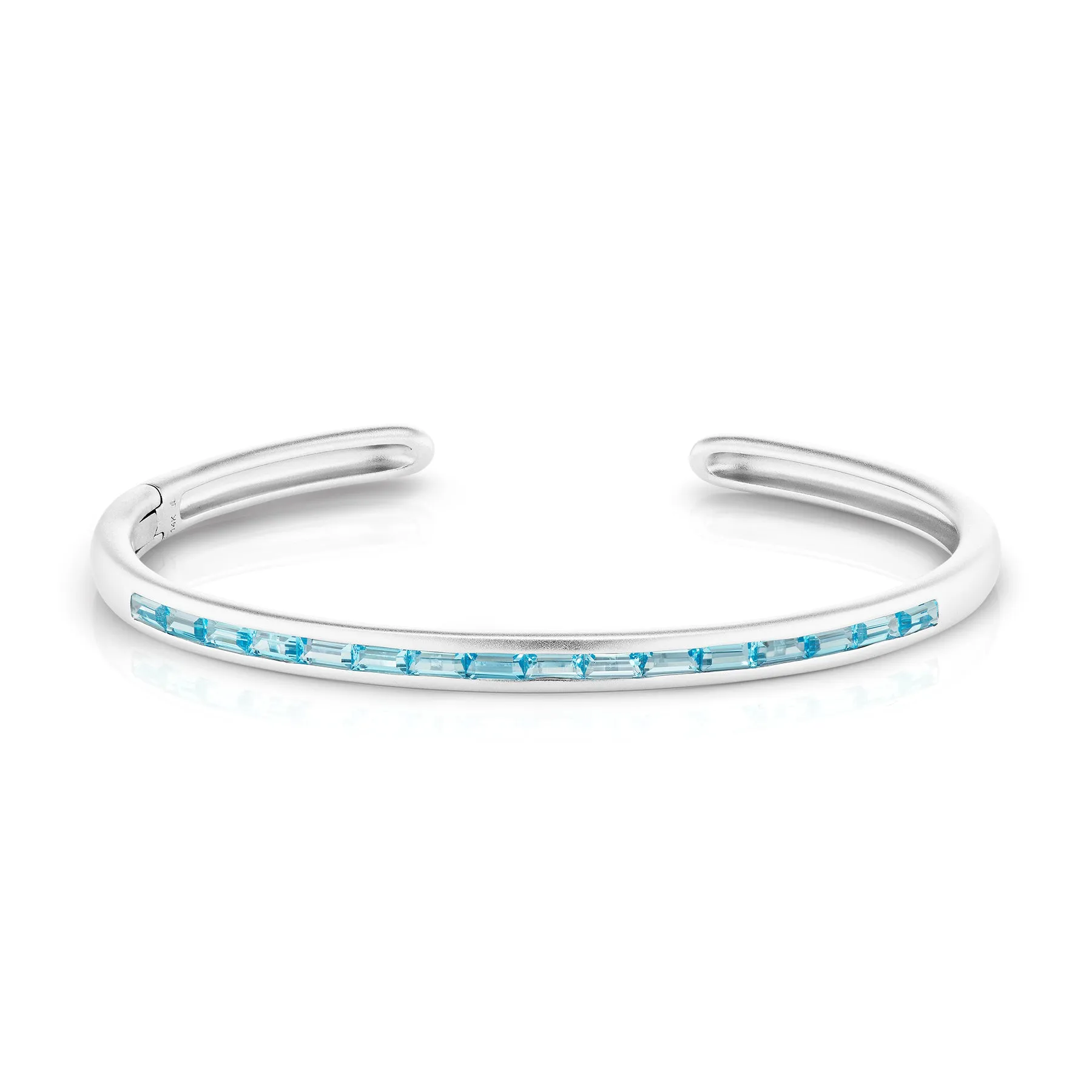 Slim Hinged Oval Cuff Bracelet with Blue Topaz Baguettes