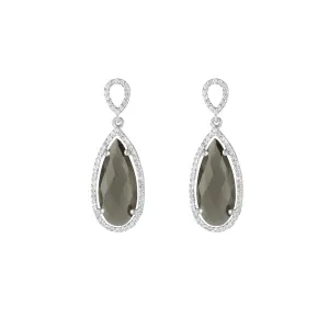 Smokey Quartz and Created White Sapphire Earrings in Silver