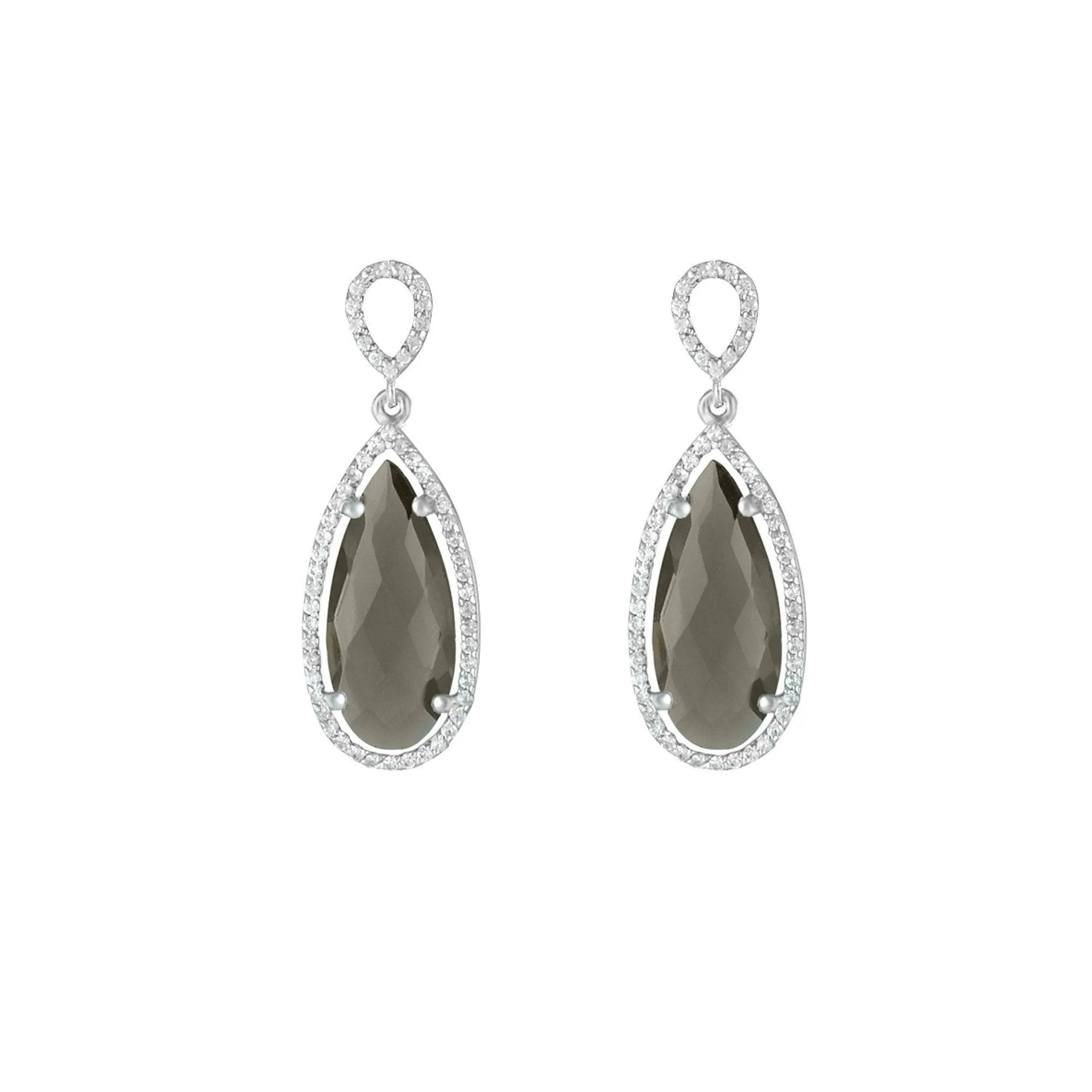 Smokey Quartz and Created White Sapphire Earrings in Silver