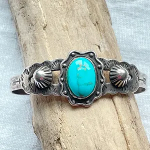 SOLD Vintage Fred Harvey Era Sterling Silver Turquoise Bracelet