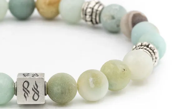 Sterling Silver Amazonite Gloss & Matte Balinese Natural Gemstone Bracelet