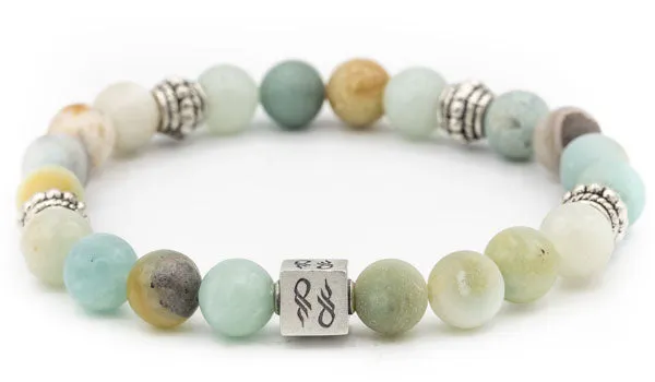 Sterling Silver Amazonite Gloss & Matte Balinese Natural Gemstone Bracelet