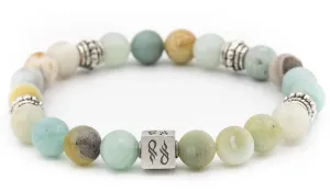Sterling Silver Amazonite Gloss & Matte Balinese Natural Gemstone Bracelet