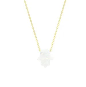 Sterling Silver Gold Plated White Opal Hamsa Pendant Necklace