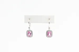 Sterling Silver Lafonn Lab-Grown Pink Sapphire Halo Leverback Earrings