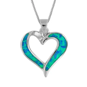 Sterling Silver Synthetic Blue Opal Open Heart Pendant Necklace, 18"