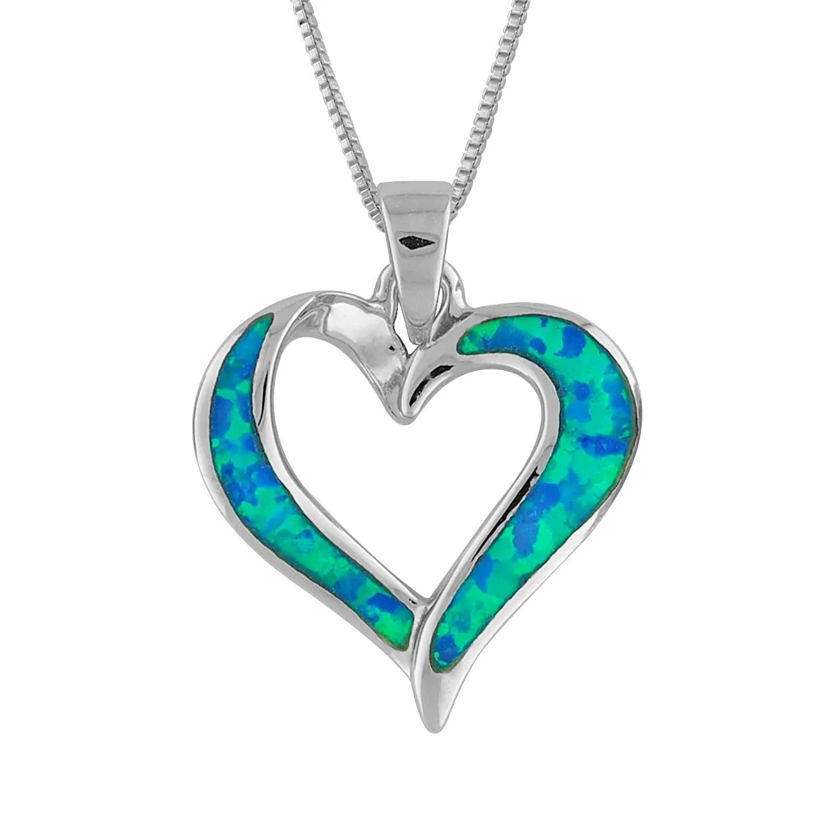 Sterling Silver Synthetic Blue Opal Open Heart Pendant Necklace, 18"