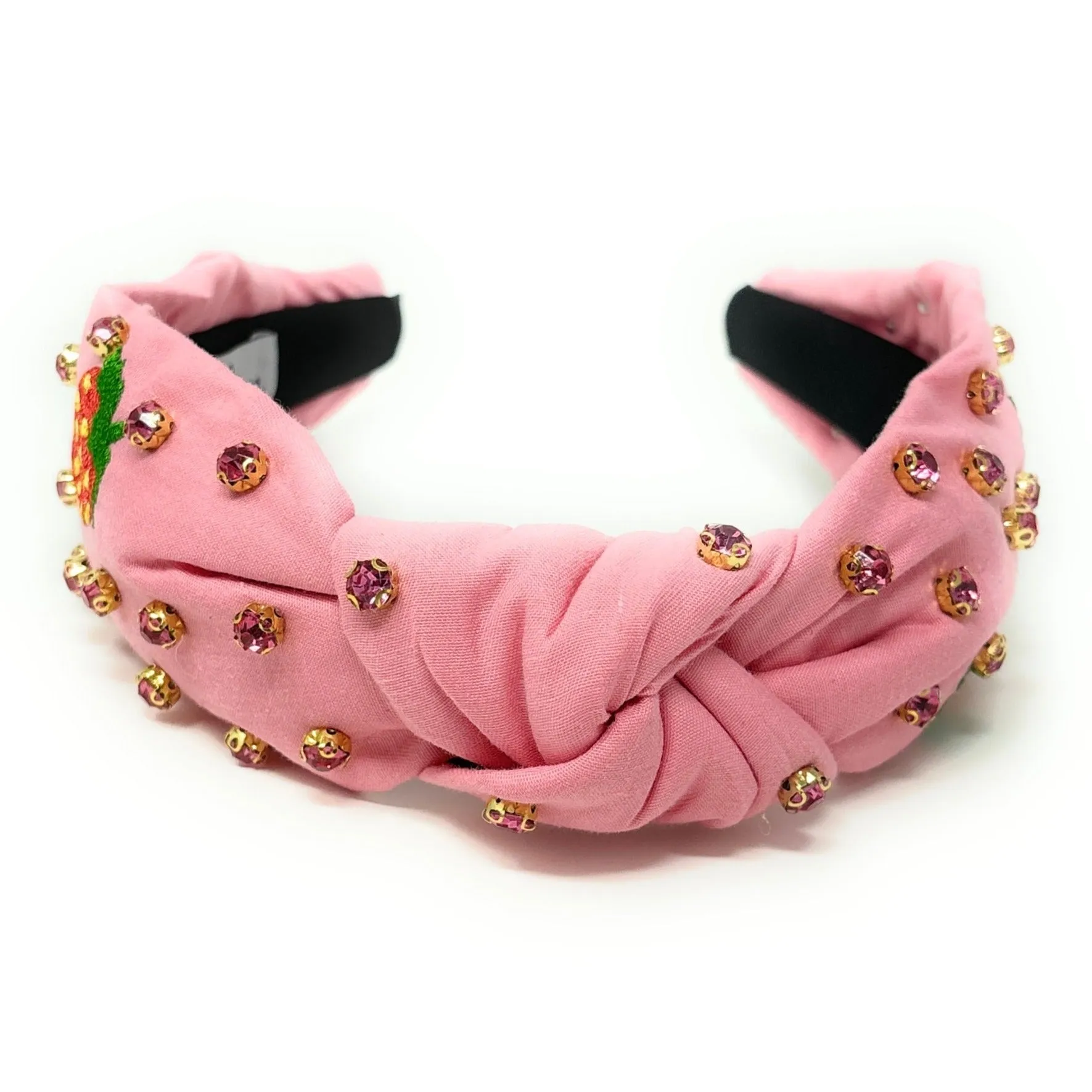 Strawberry Embroidered Jeweled knot Headband