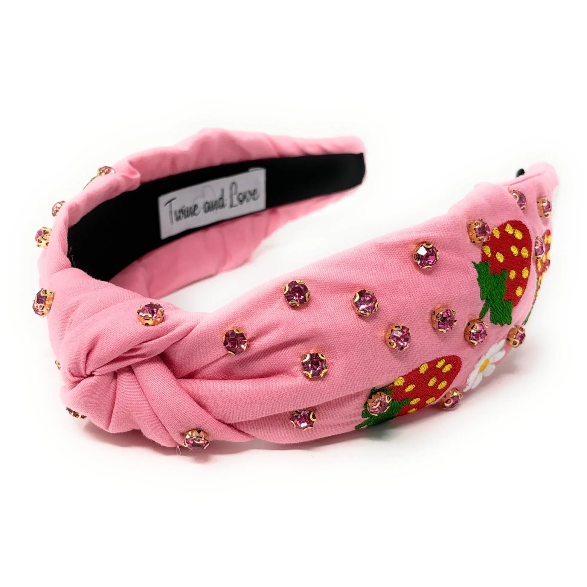 Strawberry Embroidered Jeweled knot Headband