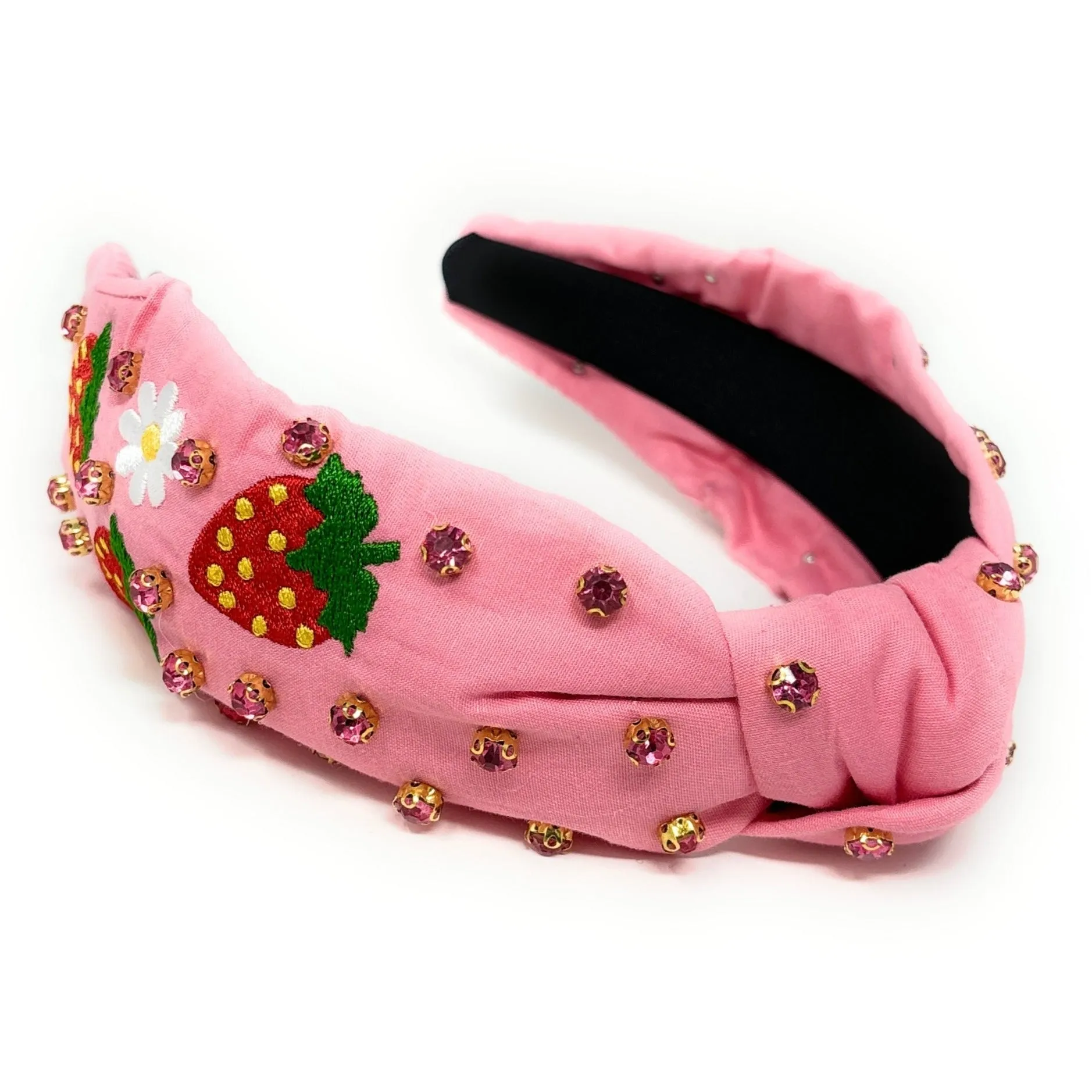 Strawberry Embroidered Jeweled knot Headband