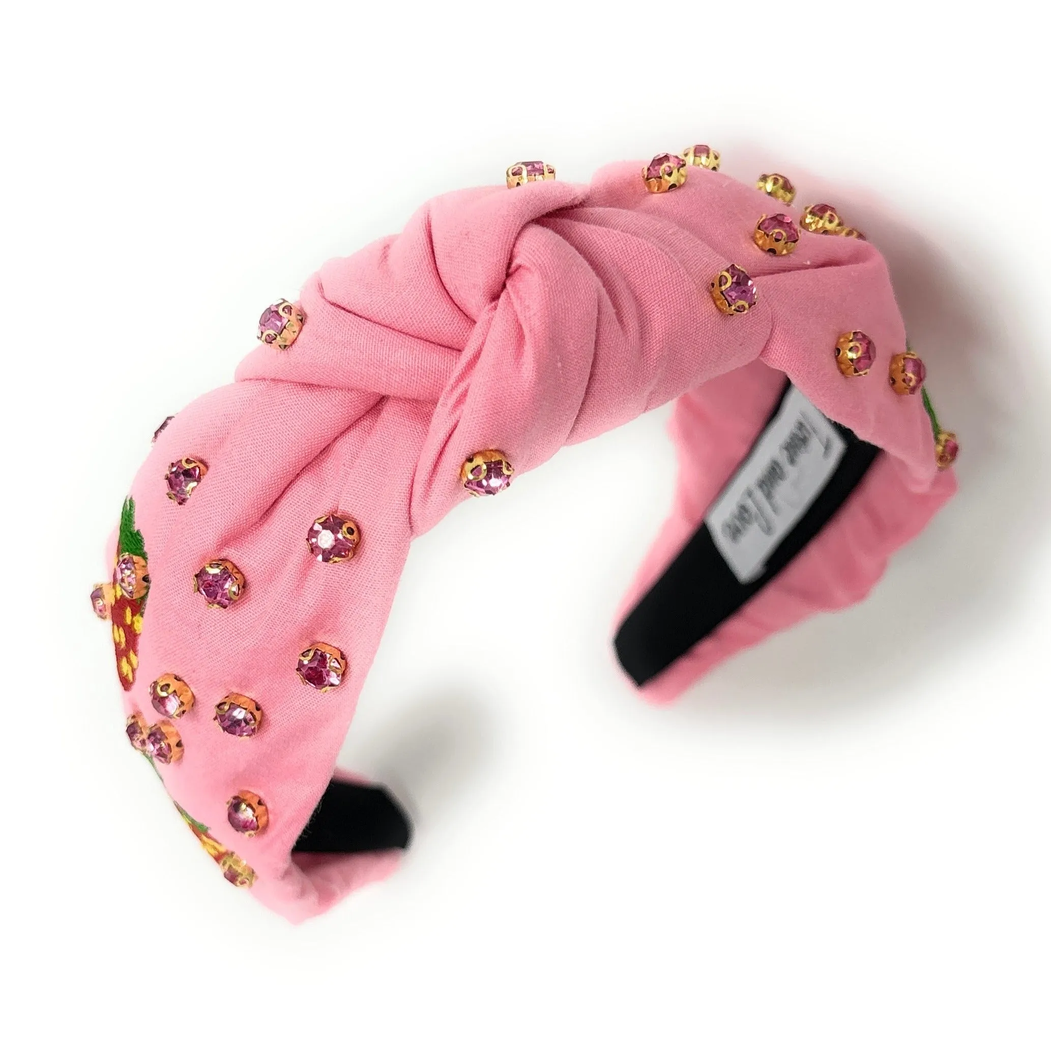 Strawberry Embroidered Jeweled knot Headband