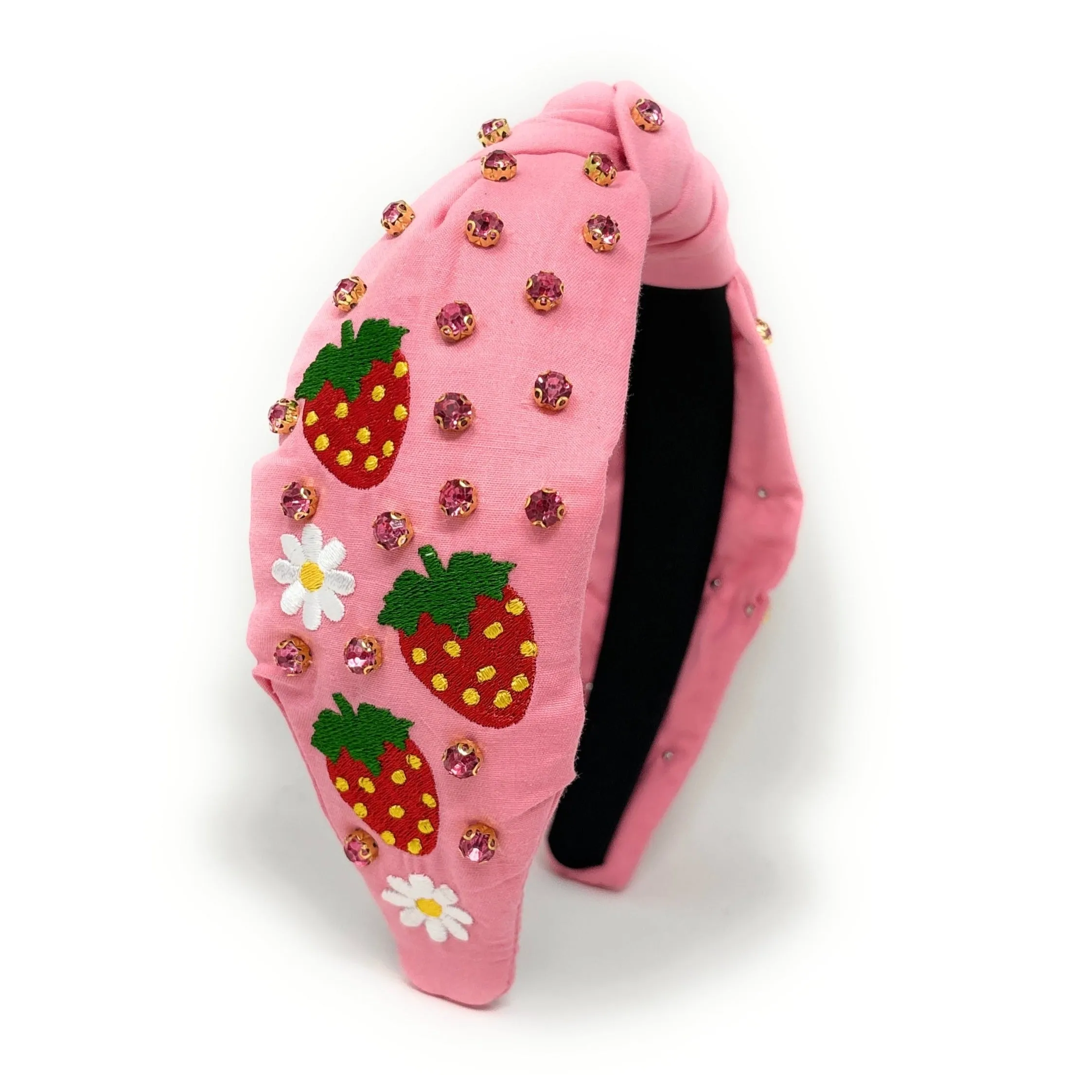 Strawberry Embroidered Jeweled knot Headband
