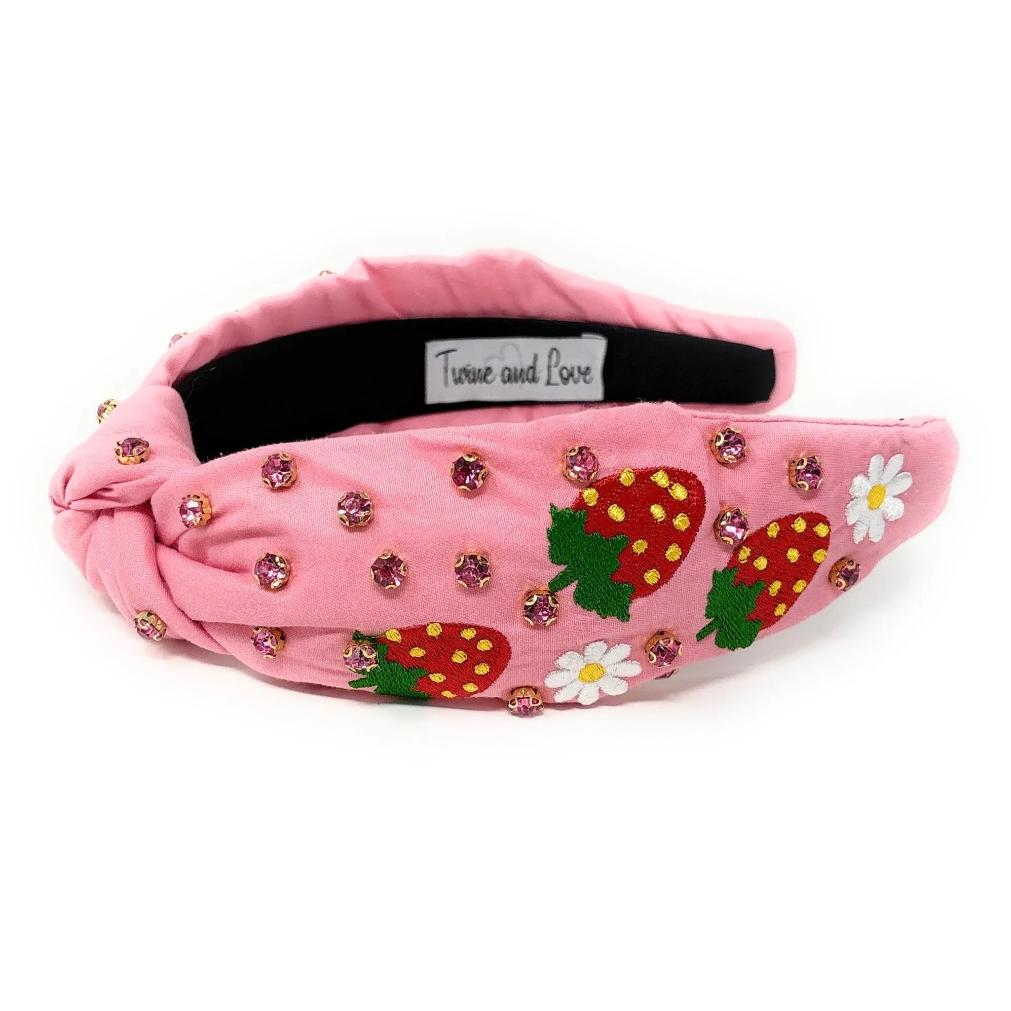 Strawberry Embroidered Jeweled knot Headband