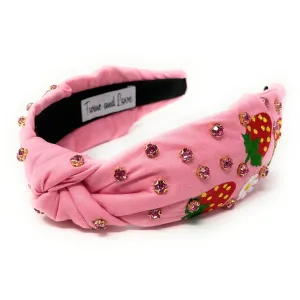 Strawberry Embroidered Jeweled knot Headband
