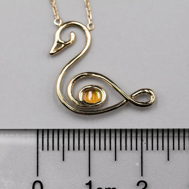Swan Design Mexican Fire Opal Necklace 18K Yellow Gold