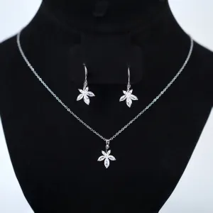 Swarovski Crystal Dainty Leaf Drop Necklace , Bridal Jewelry, Bridal Earrings And Necklace, Statement Earrings Cz, Necklace Set
