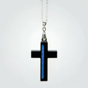 T2T Thin BLUE Line Cross Necklace – (Black Ceramic)