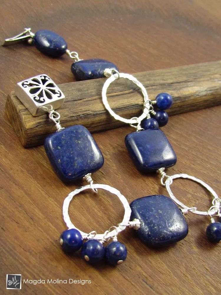 The Chunky Lapis Lazuli And Hammered Silver Rings Bracelet