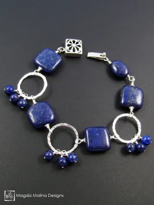 The Chunky Lapis Lazuli And Hammered Silver Rings Bracelet
