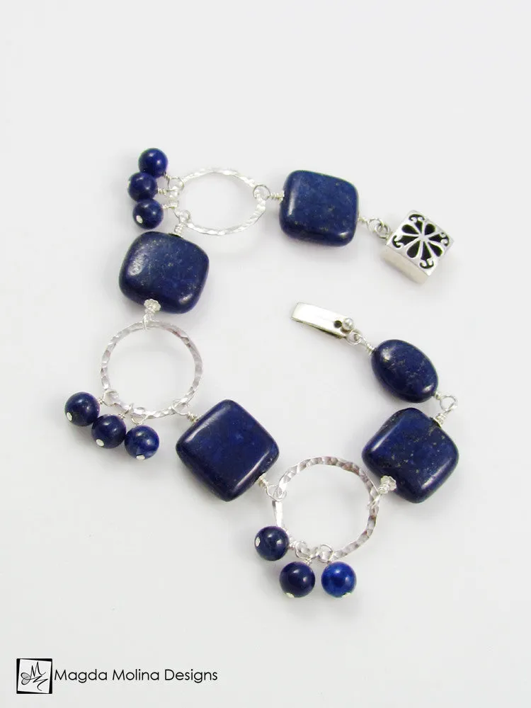 The Chunky Lapis Lazuli And Hammered Silver Rings Bracelet