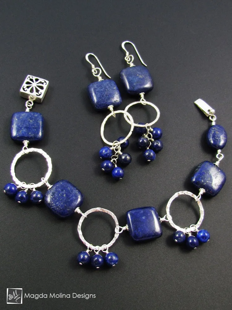 The Chunky Lapis Lazuli And Hammered Silver Rings Bracelet