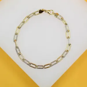 Thin Textured Mixed Metal Paperclip Bracelet